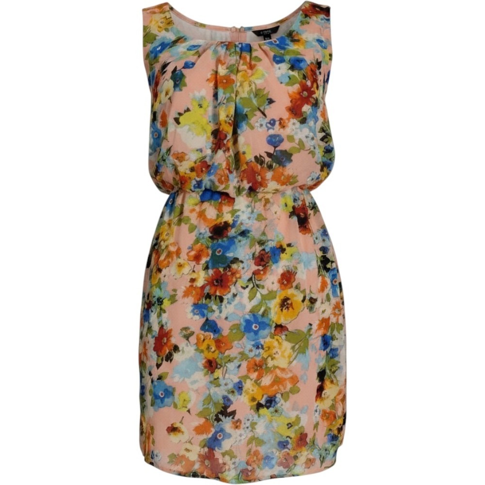 Charlotte Russe Floral Print Peach Sleeveless Dress Womens XS Bohemian Boho chic
